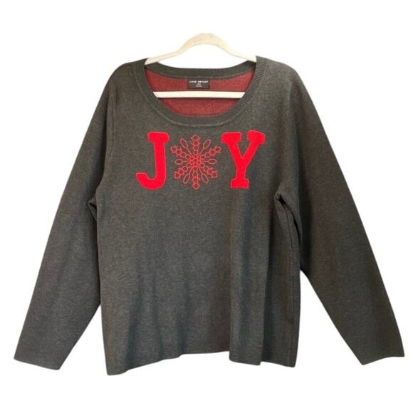 Lane Bryant Sweaters - Lane Bryant Womens 18/20 Gray Red "Joy" Holiday Sweater Long Sleeve Casual r